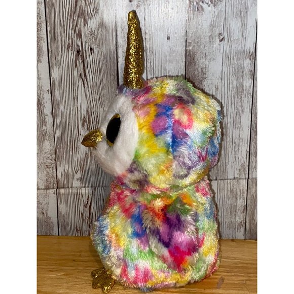 Ty Beanie Boos Silk Enchanted Unicorn Rainbow Owl Gold Horn Plush Stuffed Animal - Picture 2 of 7